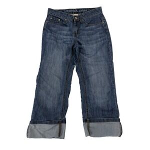 Merona Mid Rise Cuffed Crop Capri Jeans Womens Size 2 28x22.5) Denim Blue Wash
